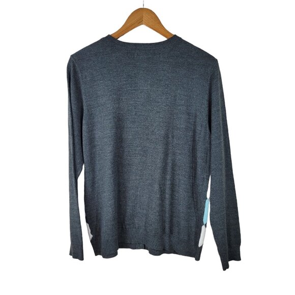 New Croft Barrow Cardigan Sweater size Large Petite Argyle Blue Gray Button Up - Picture 4 of 7